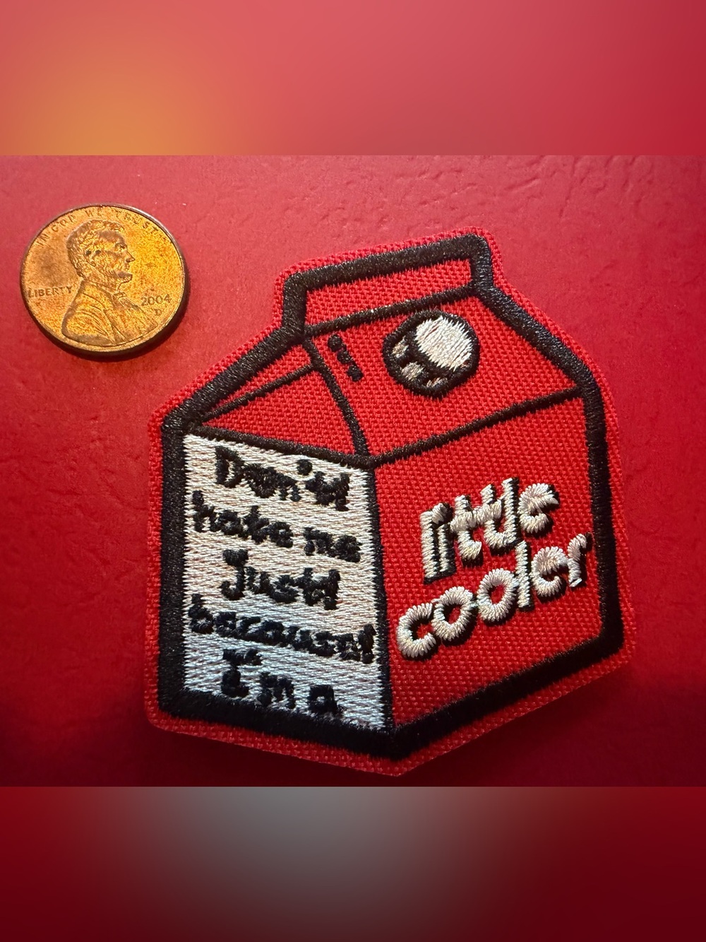 Milk Carton Embroidered Patch - Red & White